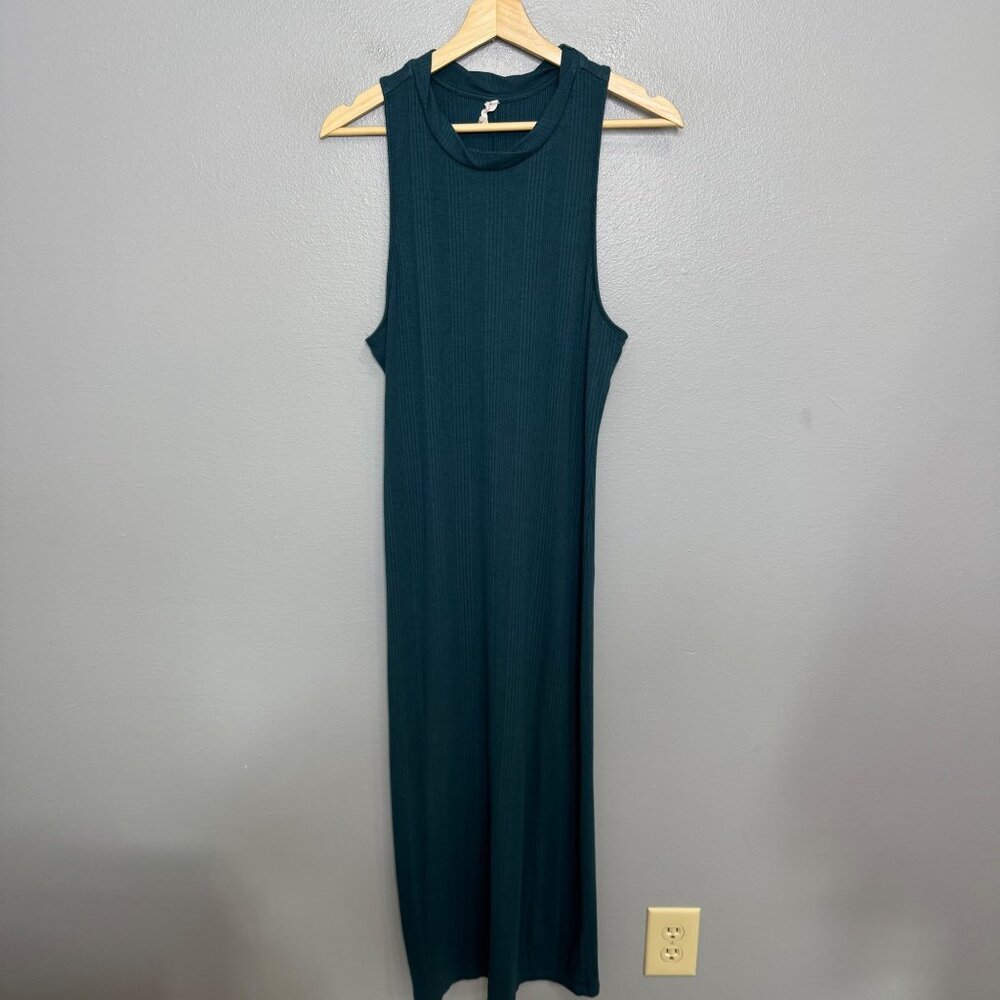 ANTHROPOLOGIE DAILY PRACTICE teal rib midi tank dress size L - Picture 2 of 6